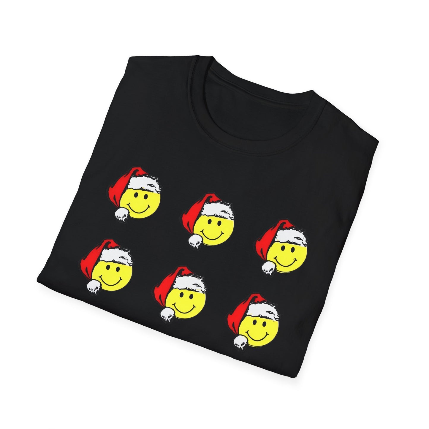 1980s sticker pack of happy face santas on a tshirt