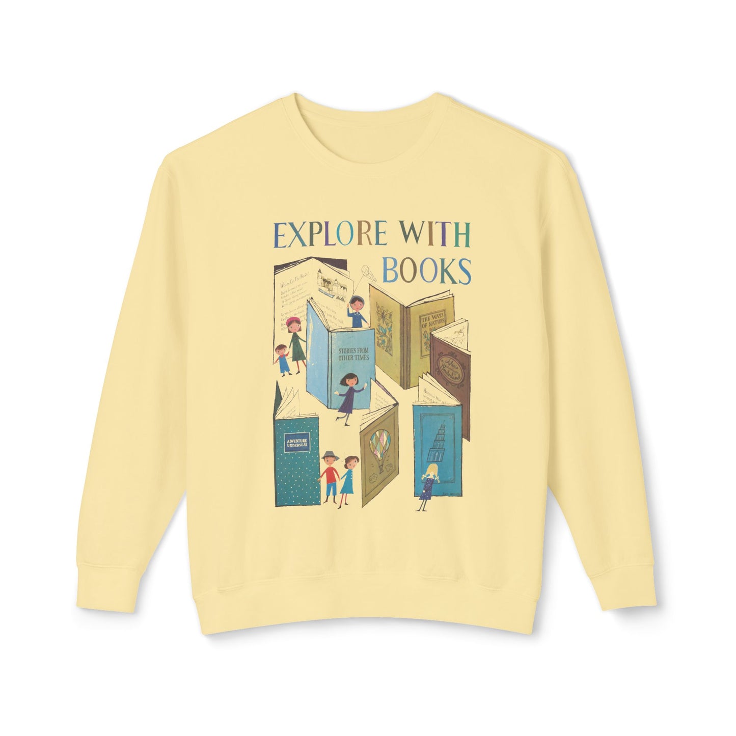 1957 book week poster by a&m provensen "explore with books" reproduction 100% cotton sweatshirt