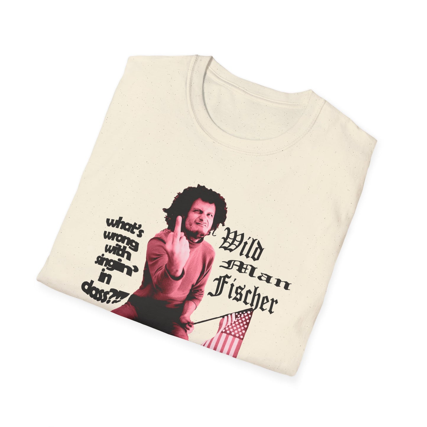 wild man fischer middle finger in red tshirt