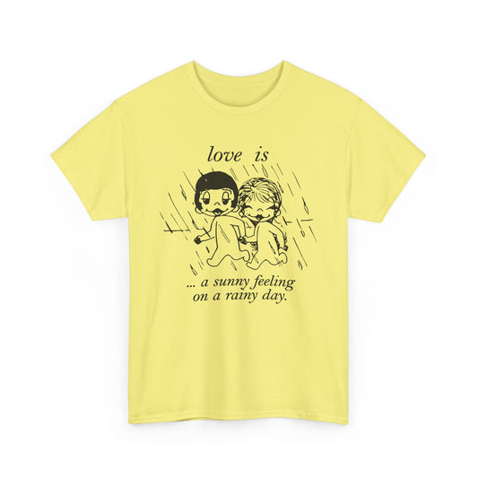1970 graphic love is a sunny feeling on a rainy day tshirt