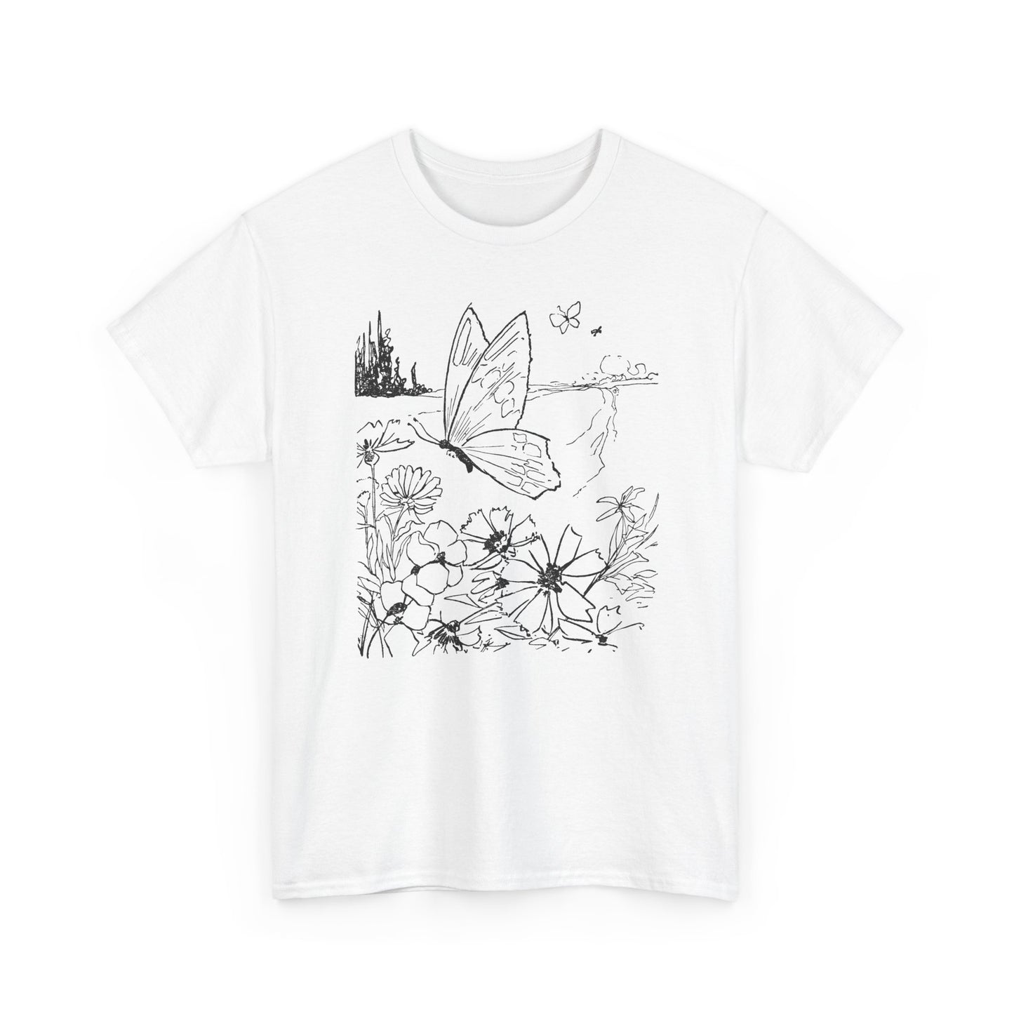 vintage butterfly and flower illustration reproduction tshirt