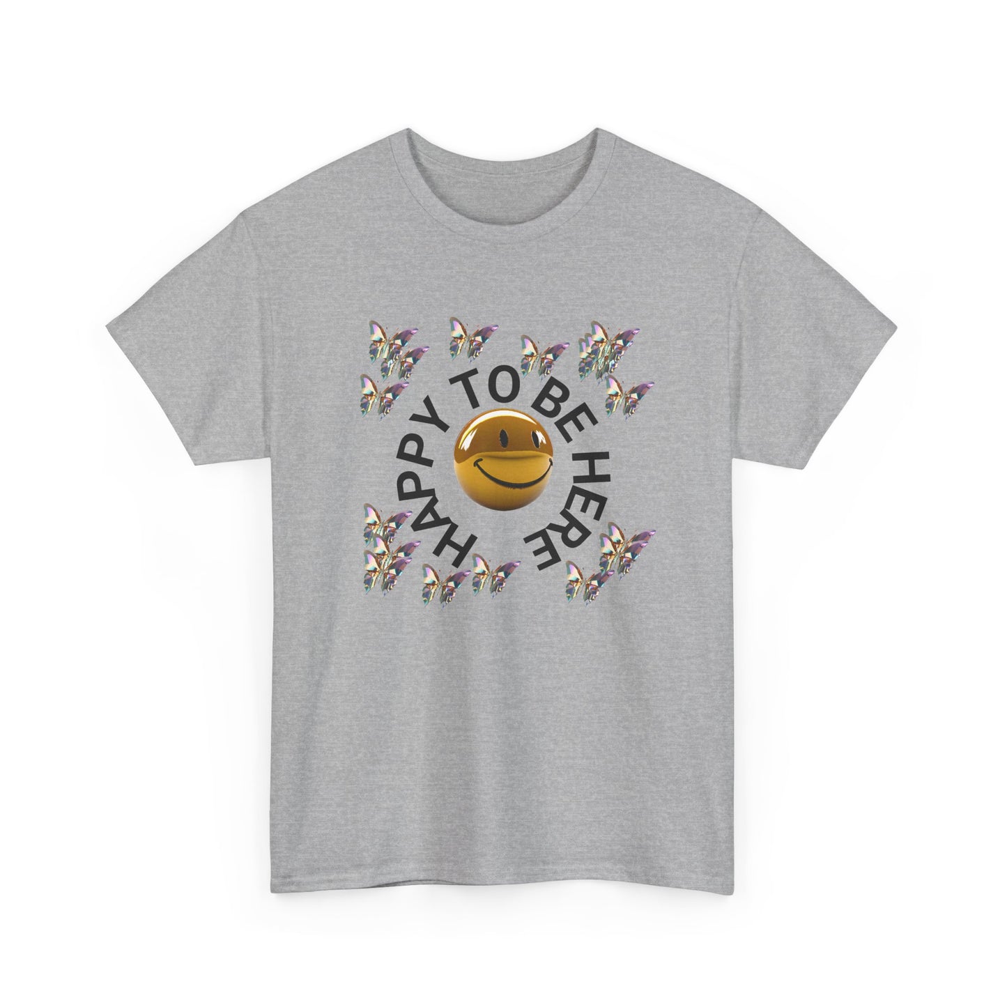 happy to be here happy face butterfly tshirt