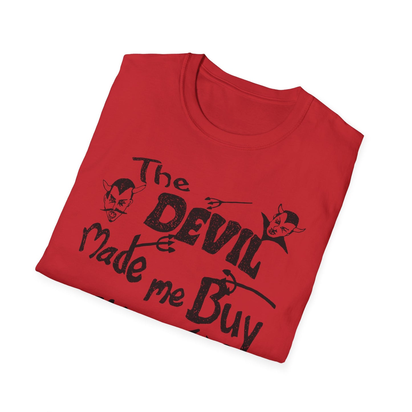 vintage the devil made me buy this shirt custom drawn reproduction tshirt
