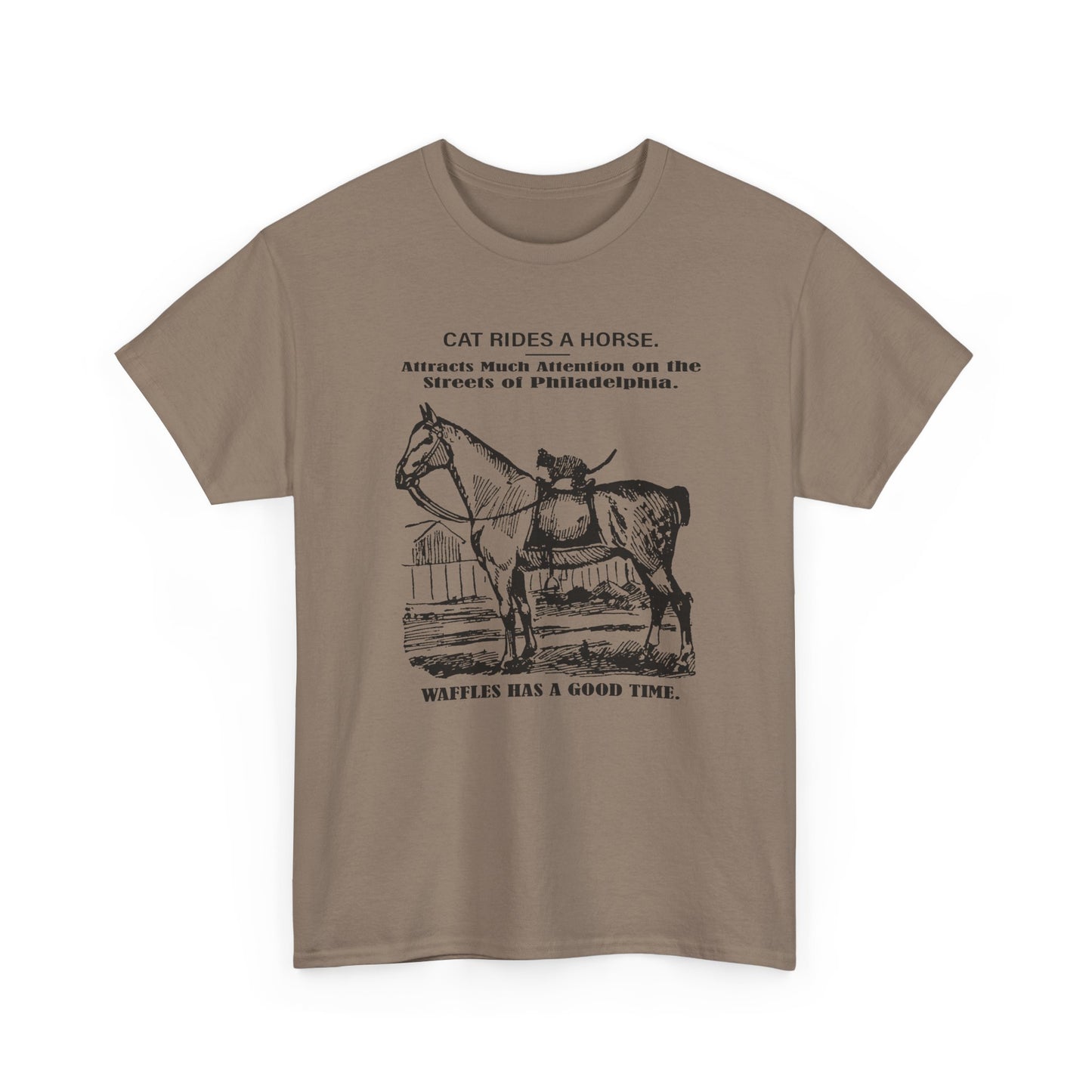 1898 cat named waffles rides horse news article drawing reproduction tshirt