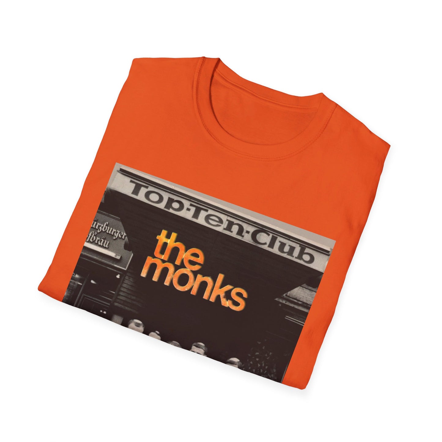 1960s experimental rock n roll band the monks in front of the top ten club tshirt