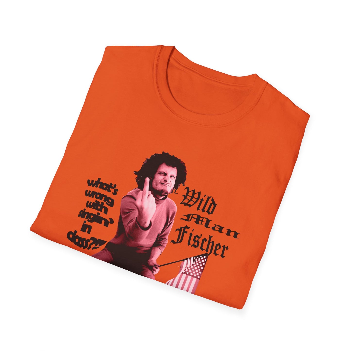 wild man fischer middle finger in red tshirt