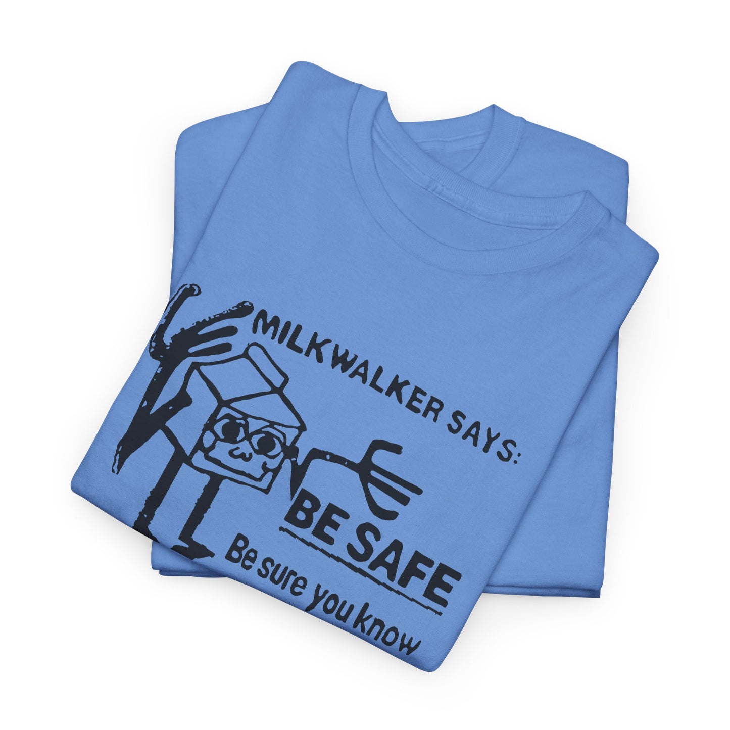 mid 80s darigold anthropomorphic milk carton safety message reproduction in black tshirt