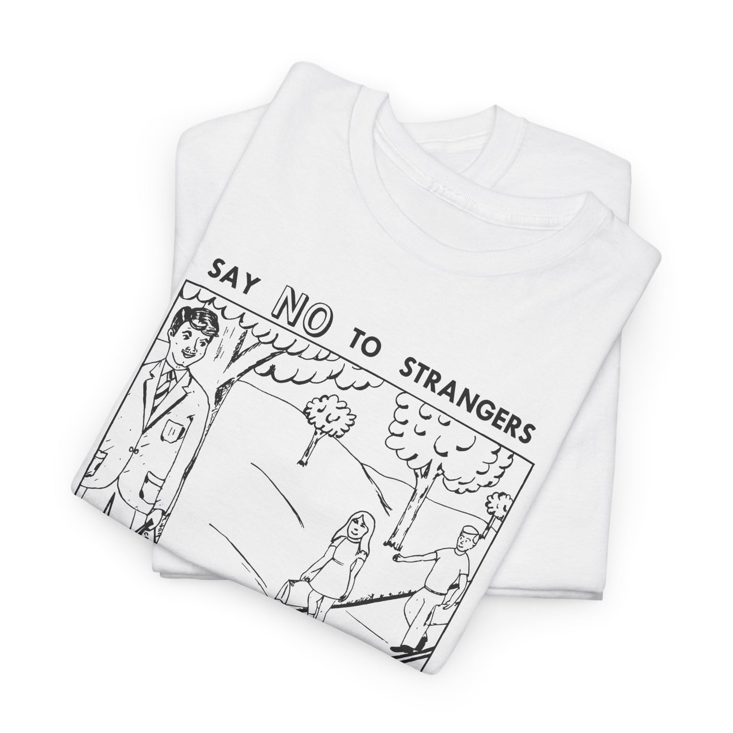 vintage block parents graphic say no to strangers reproduction tshirt