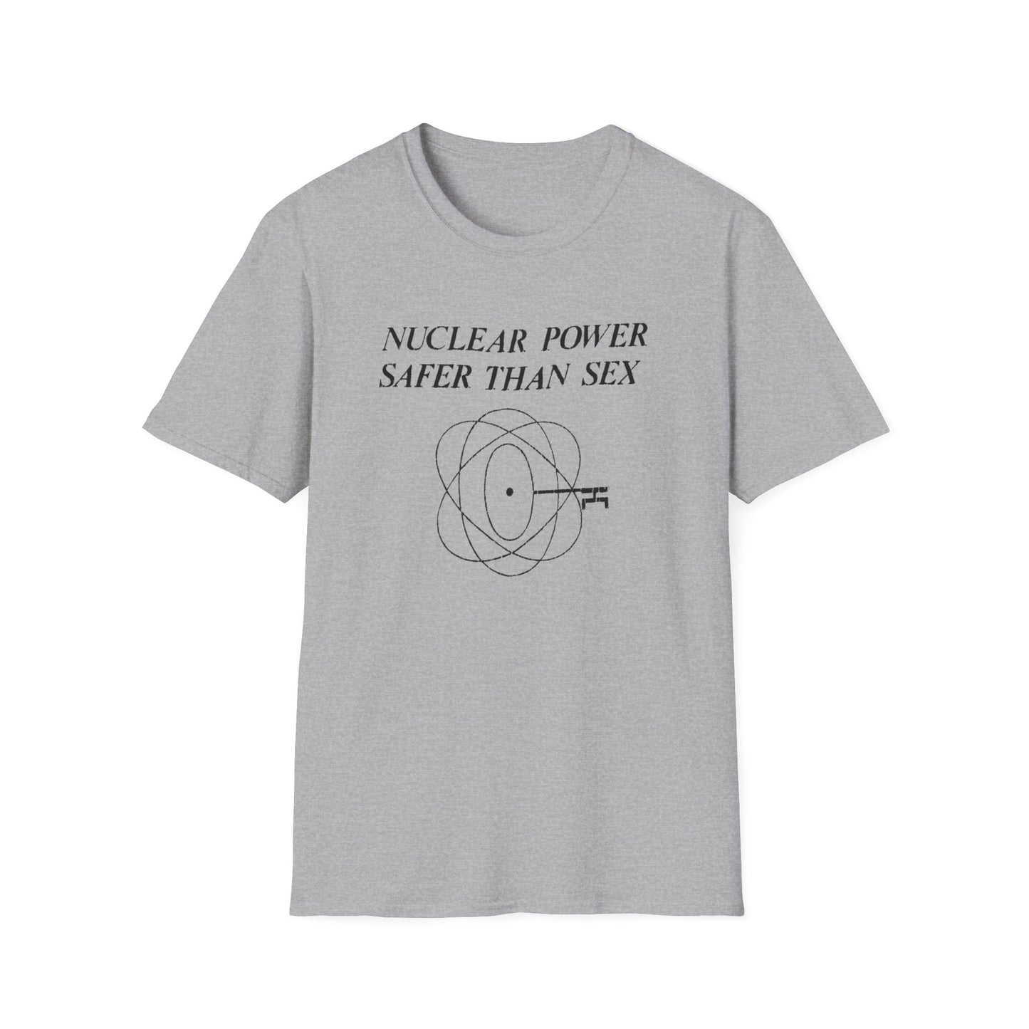 vintage 1970s design "nuclear power safer than sex" tshirt