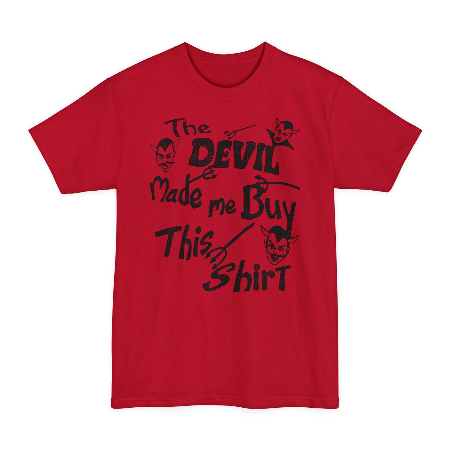 oversized vintage the devil made me buy this shirt custom drawn reproduction unisex tall beefy tshirt