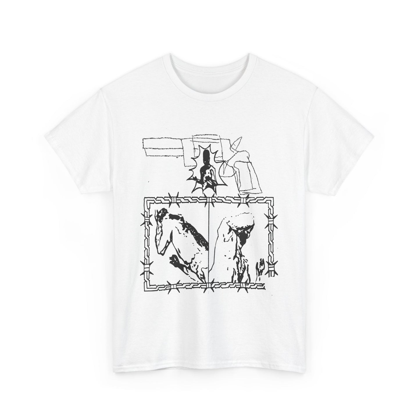 unknown gun and sheep illustration reproduction tshirt
