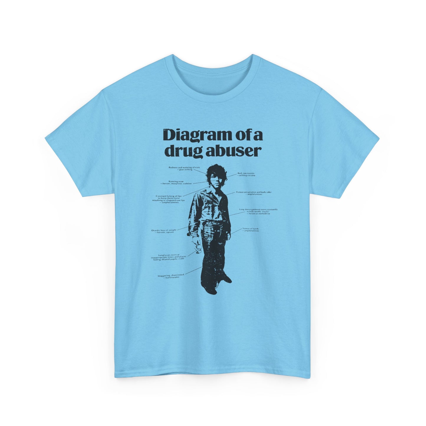 1970s diagram of a drug abuser tshirt