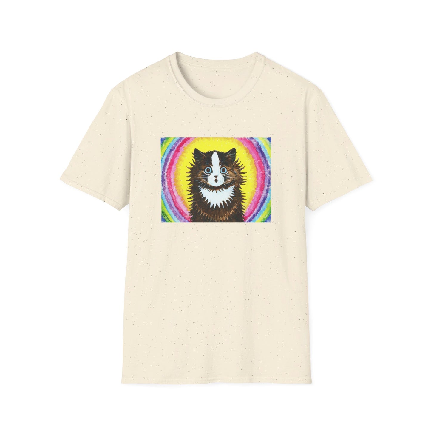 louis wain cat in a rainbow watercolour and gouache on paper reproduction tshirt