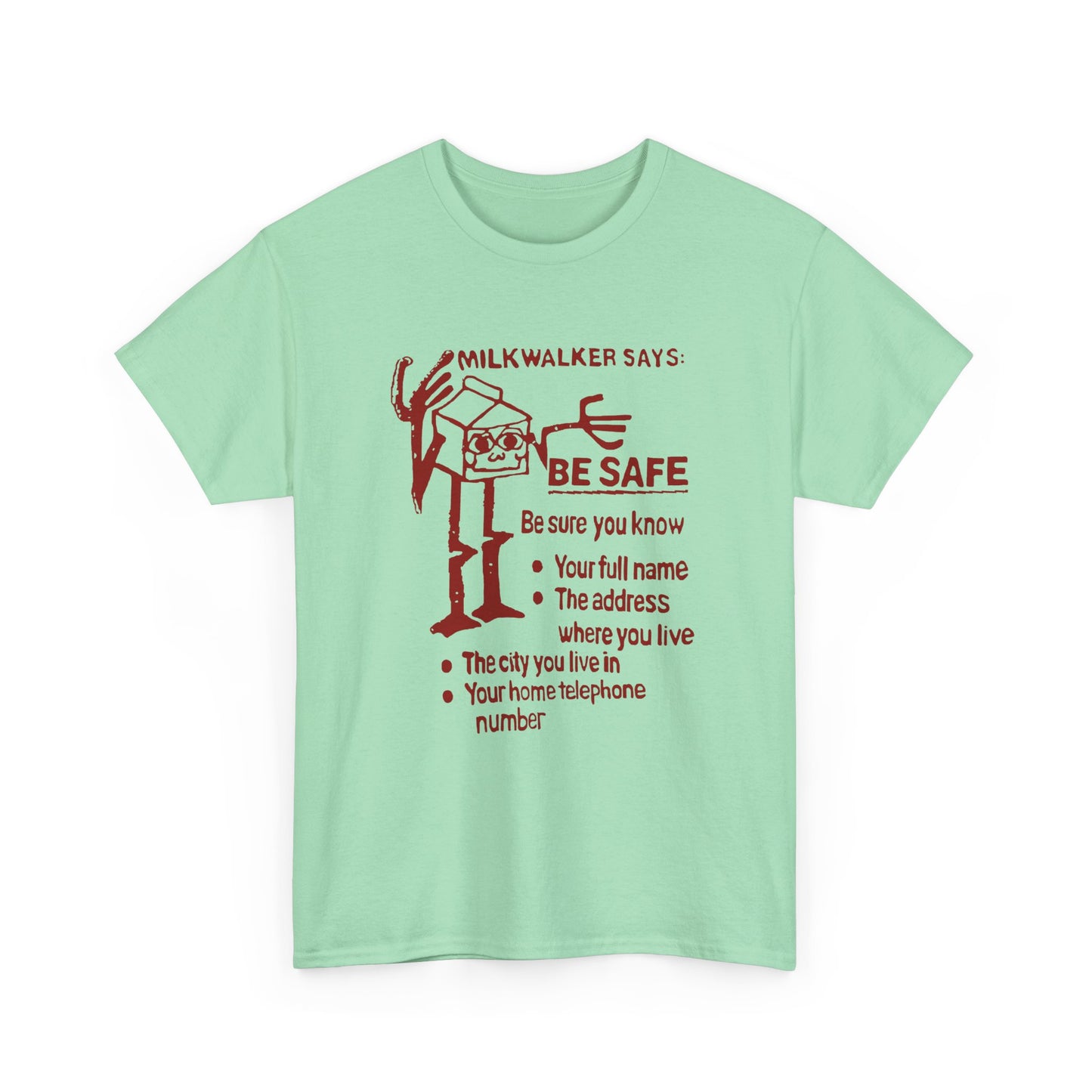 mid 80s darigold anthropomorphic milk carton safety message reproduction tshirt