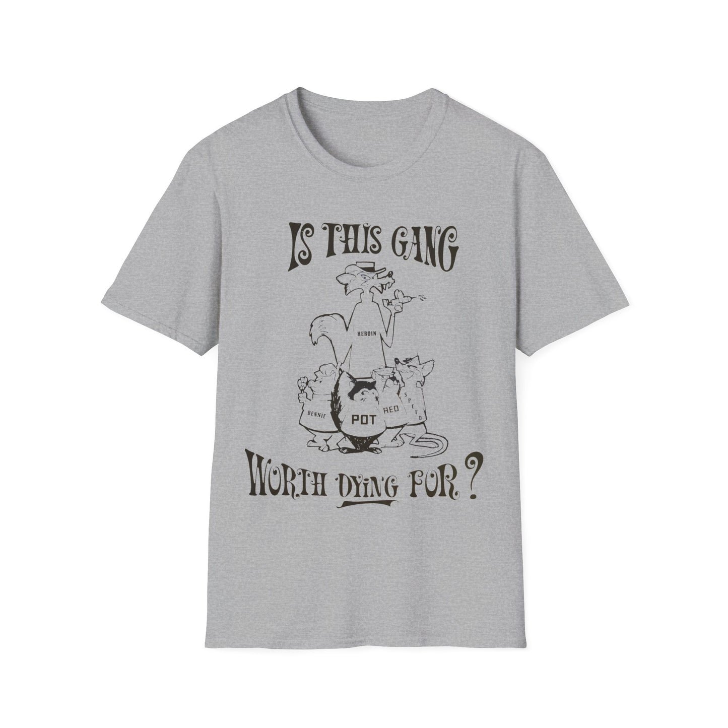 1960s/70s anti-drug poster tshirt "is this gang worth dying for?" by smartset smarteen s.o.s tshirt