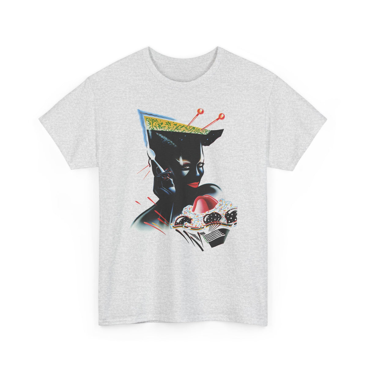 1980s airbrush alien with spoon art by french mystery artist zappy tshirt