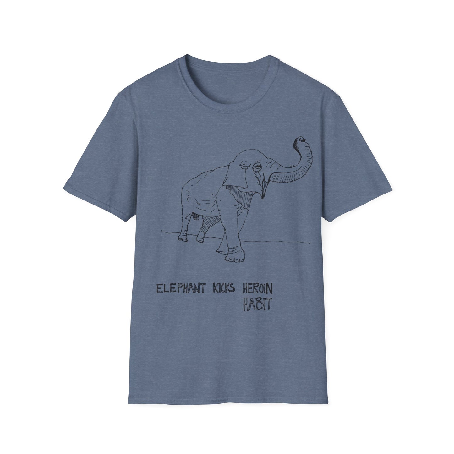 elephant kicks heroin habit original drawing tshirt. reference to xiguang the elephant