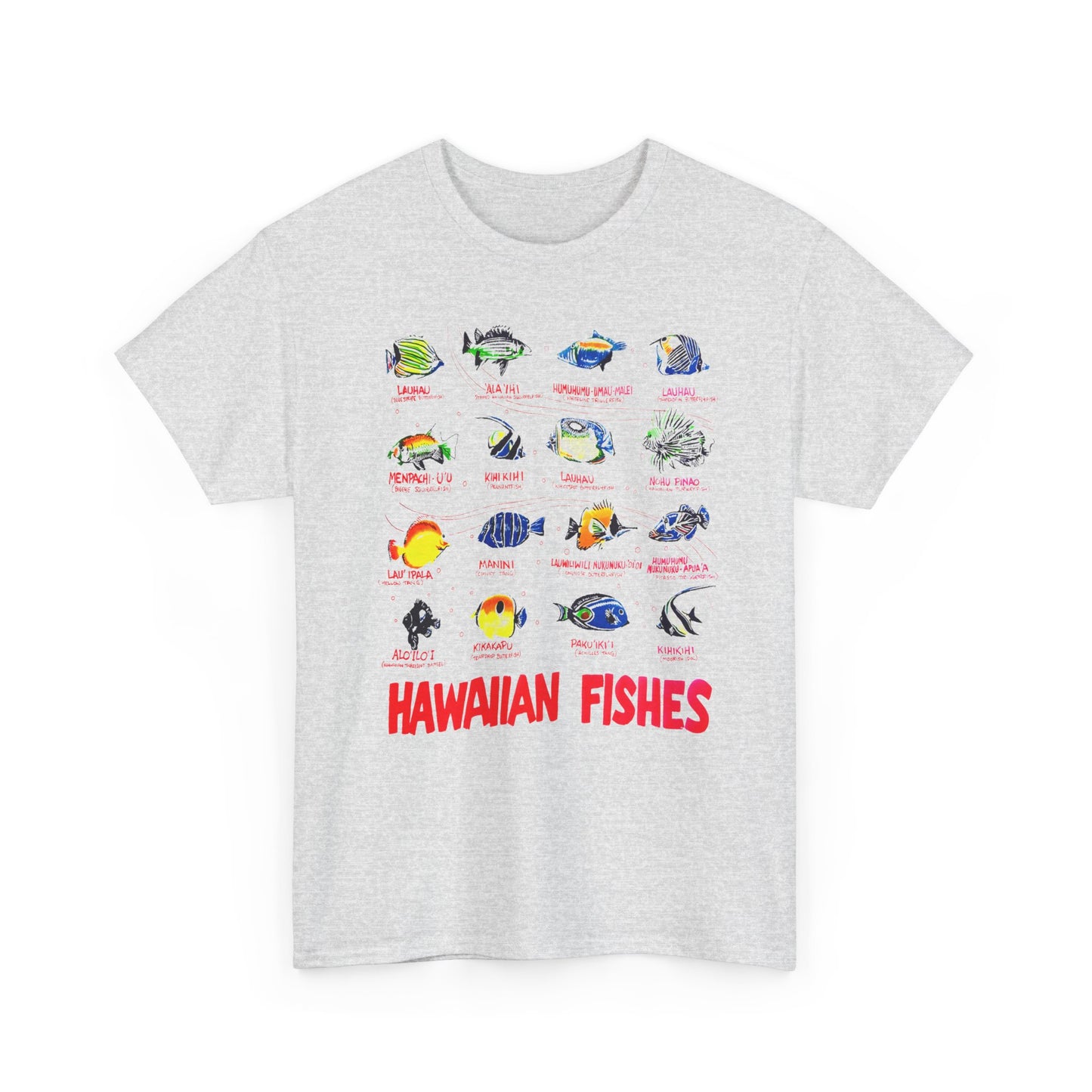 vintage hawaiian fishes reproduction with fish names tshirt