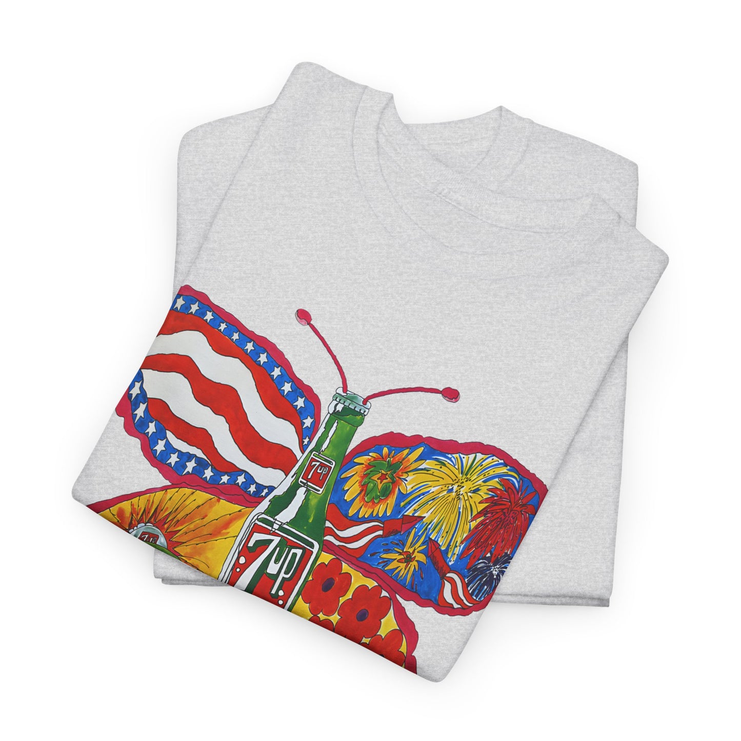1971 psychedelic ad for 7 up butterfly and bottle reproduction custom edit tshirt
