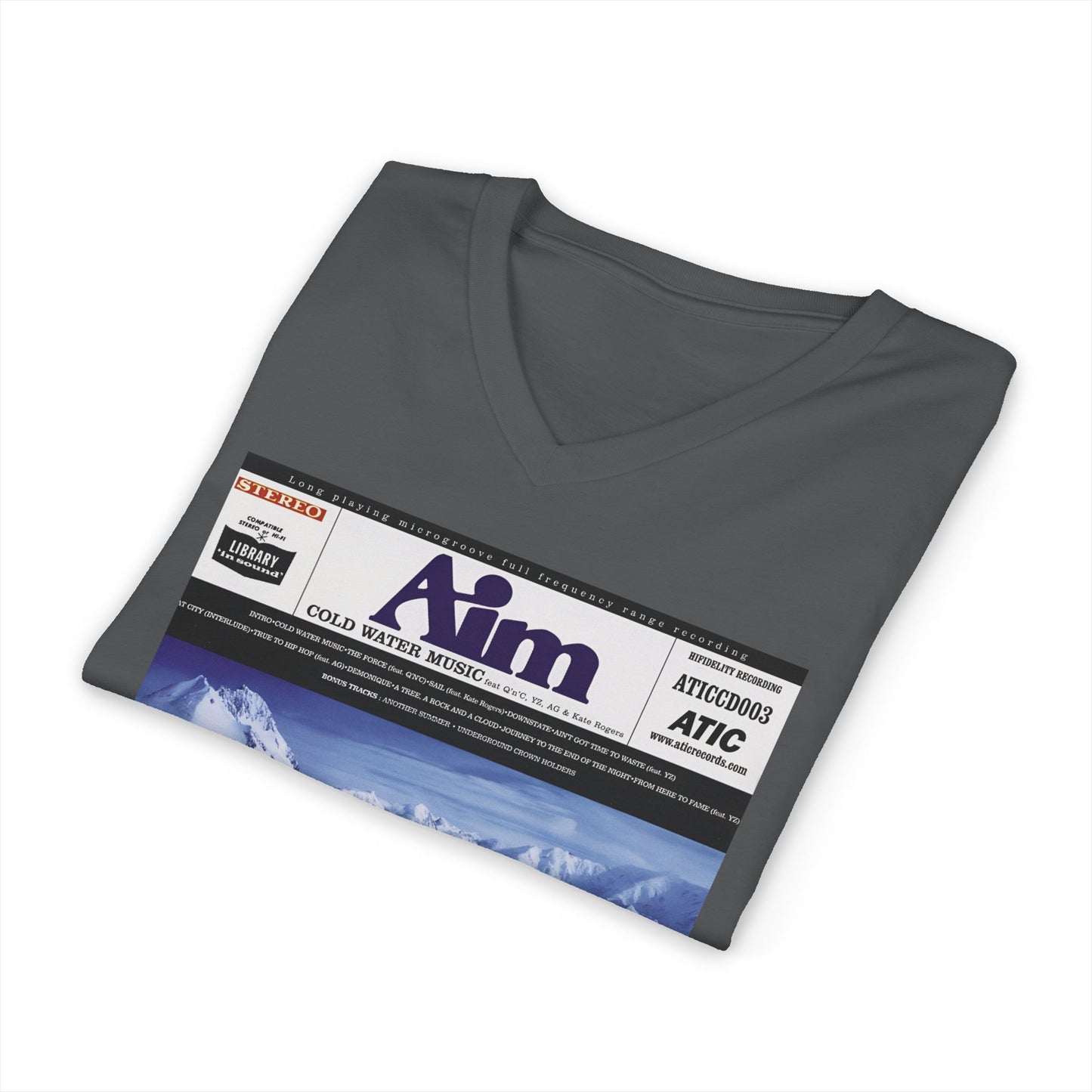 custom v-neck aim 1999 cold water music album tshirt