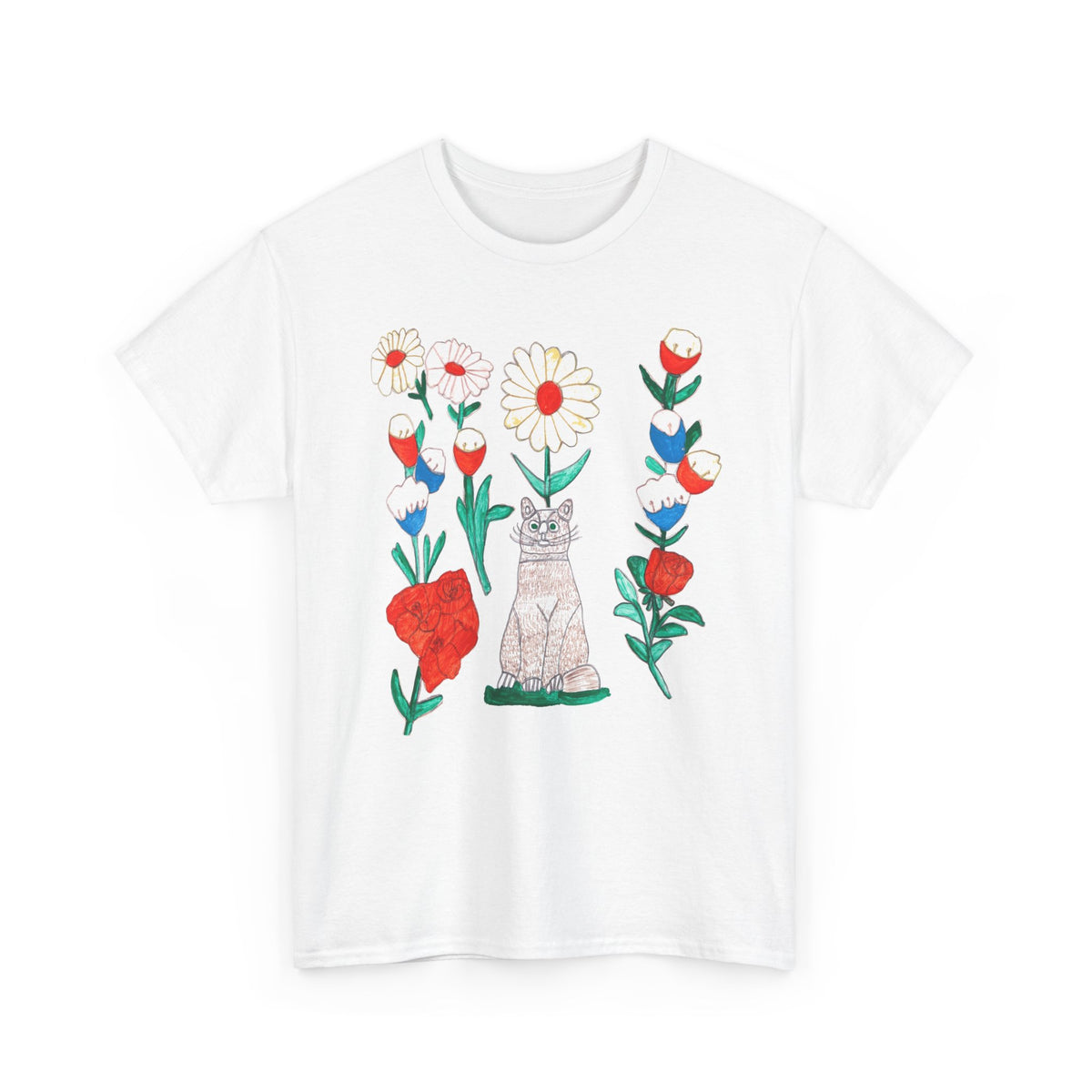 1970s cats & flowers painting by canadian folk artsist joseph sleep custom edit tshirt