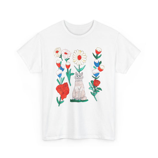 1970s cats & flowers painting by canadian folk artsist joseph sleep custom edit tshirt