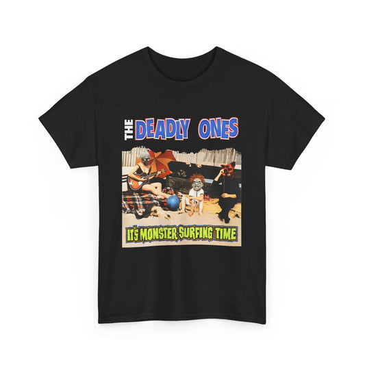 1964 it's monster surfing time by the deadly ones custom album cover tshirt