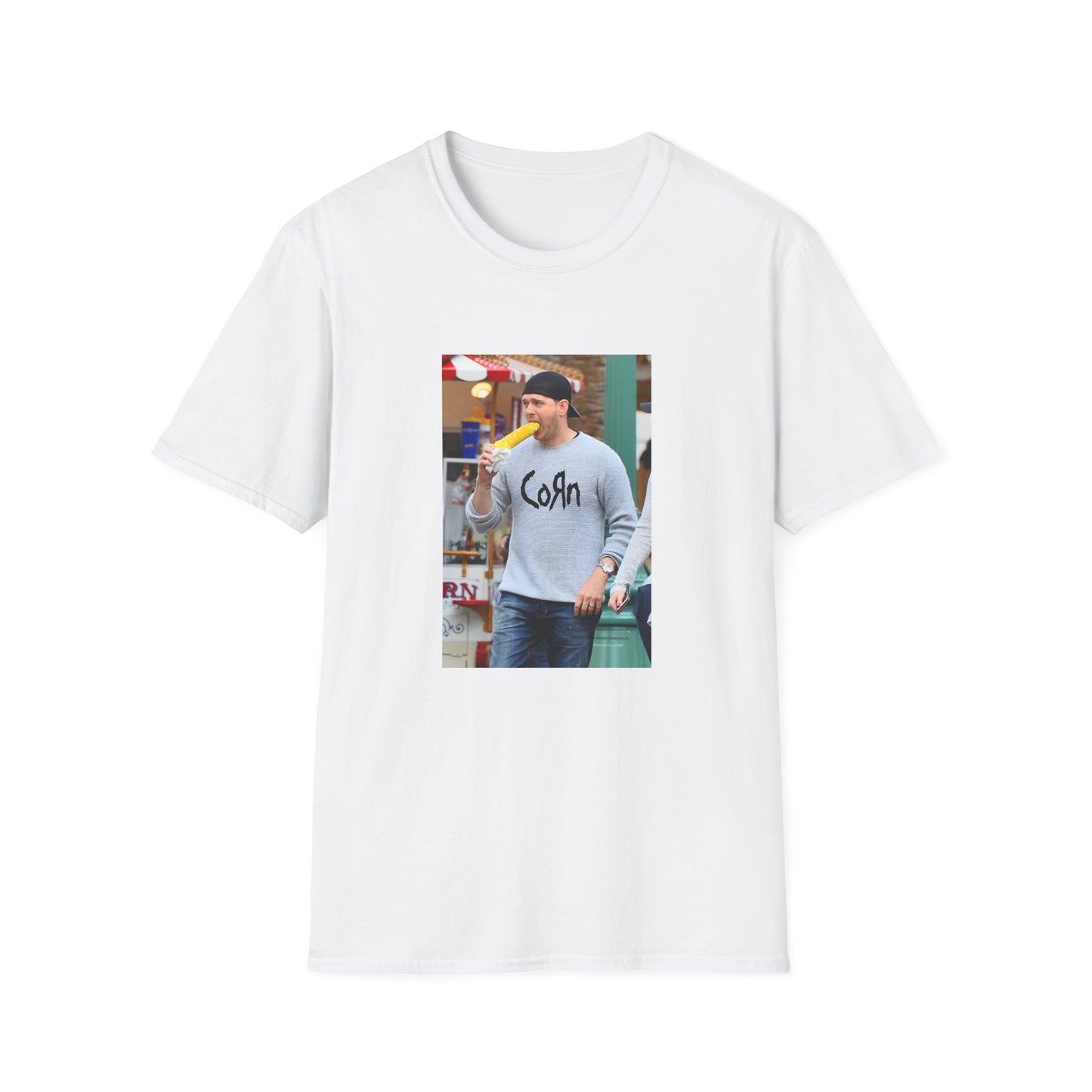 michael buble wearing a corn shirt eating corn tshirt