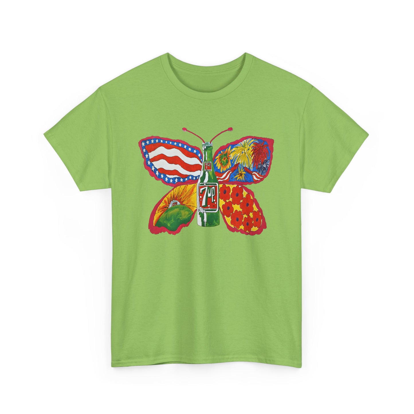 1971 psychedelic ad for 7 up butterfly and bottle reproduction custom edit tshirt