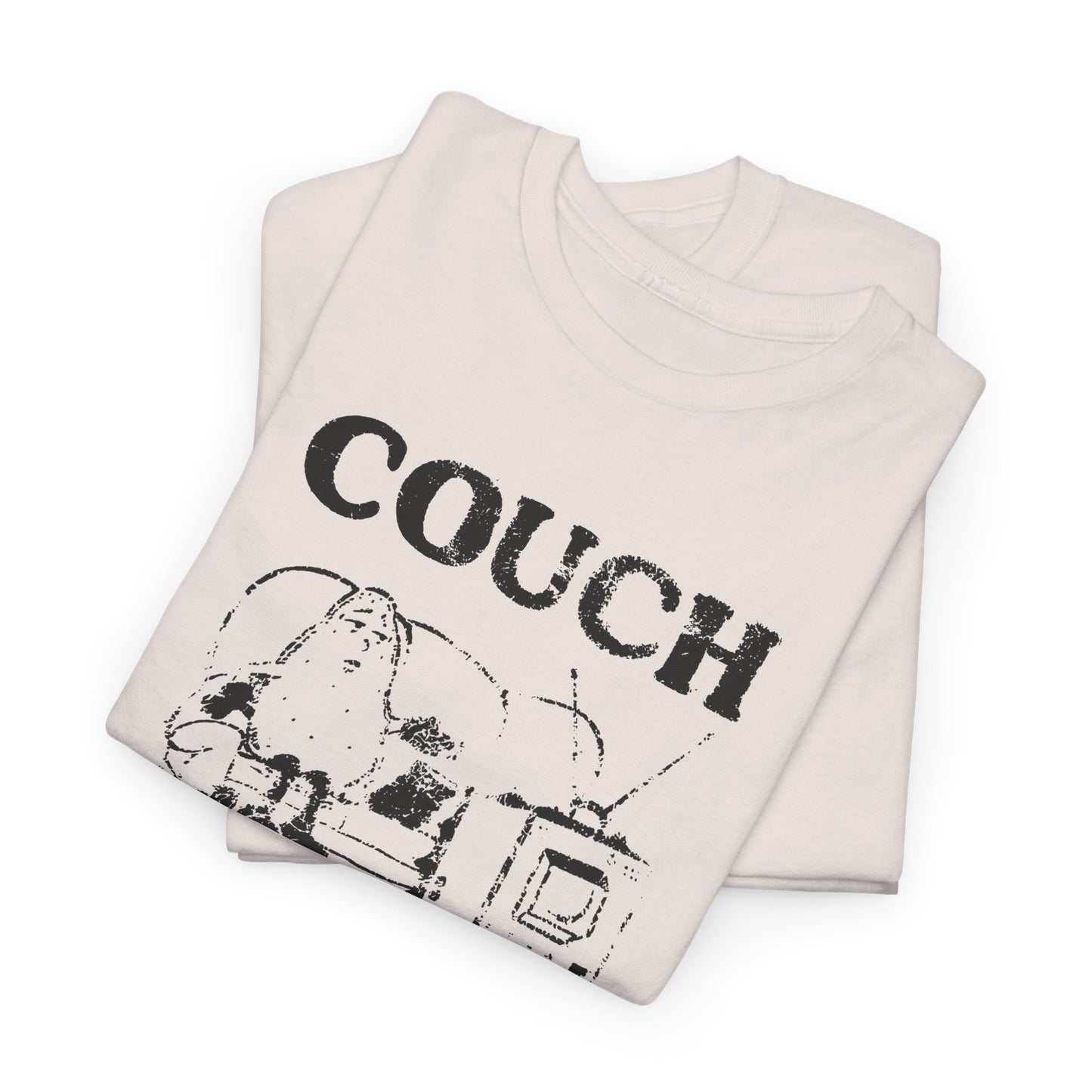 vintage couch potato reproduction in black graphic tshirt