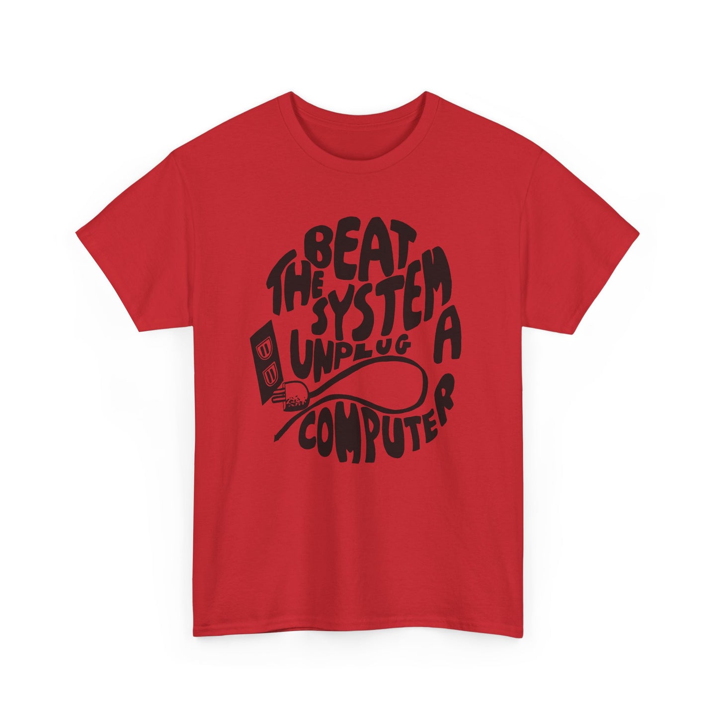 1970s beat the system unplug a computer reproduction tshirt