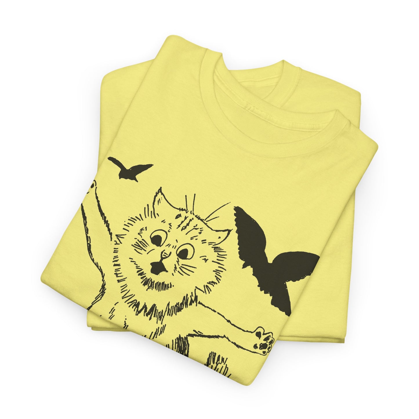 louis wain scared cat sketch running from birds tshirt