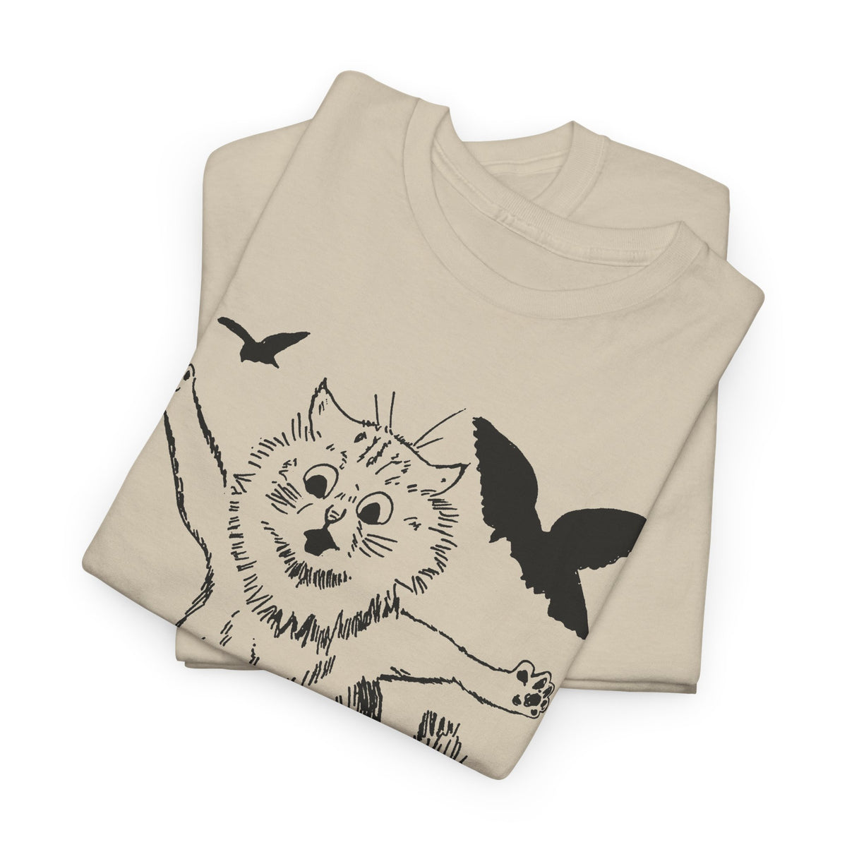 louis wain scared cat sketch running from birds tshirt