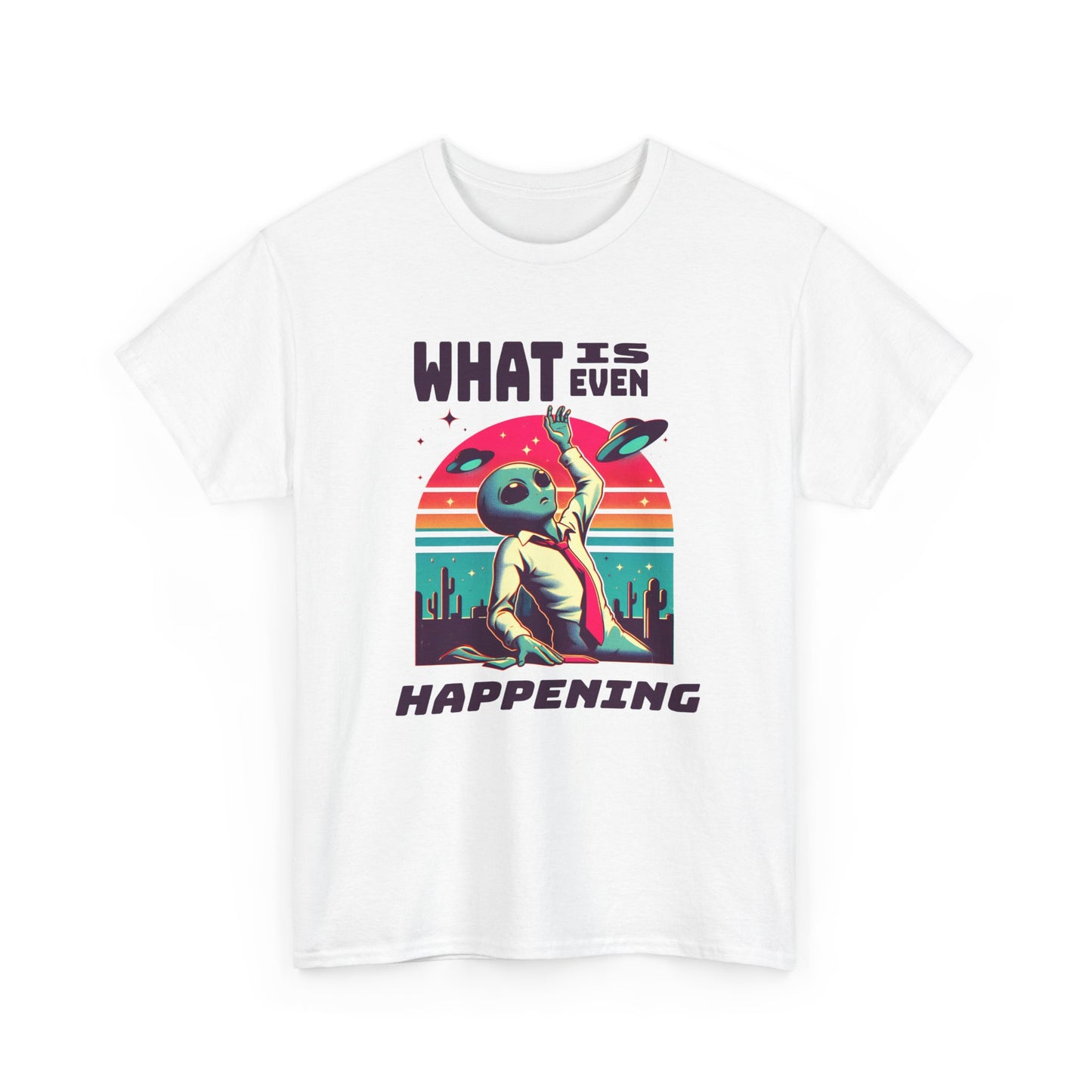 what is even happening floating businessman alien tshirt