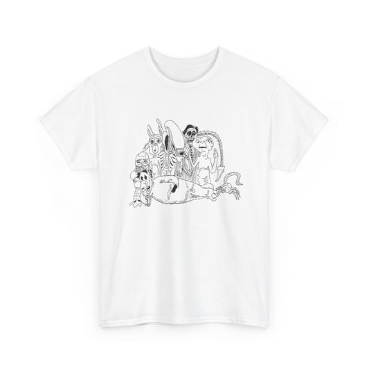 original drawing xenomorph and friends in black and white tshirt