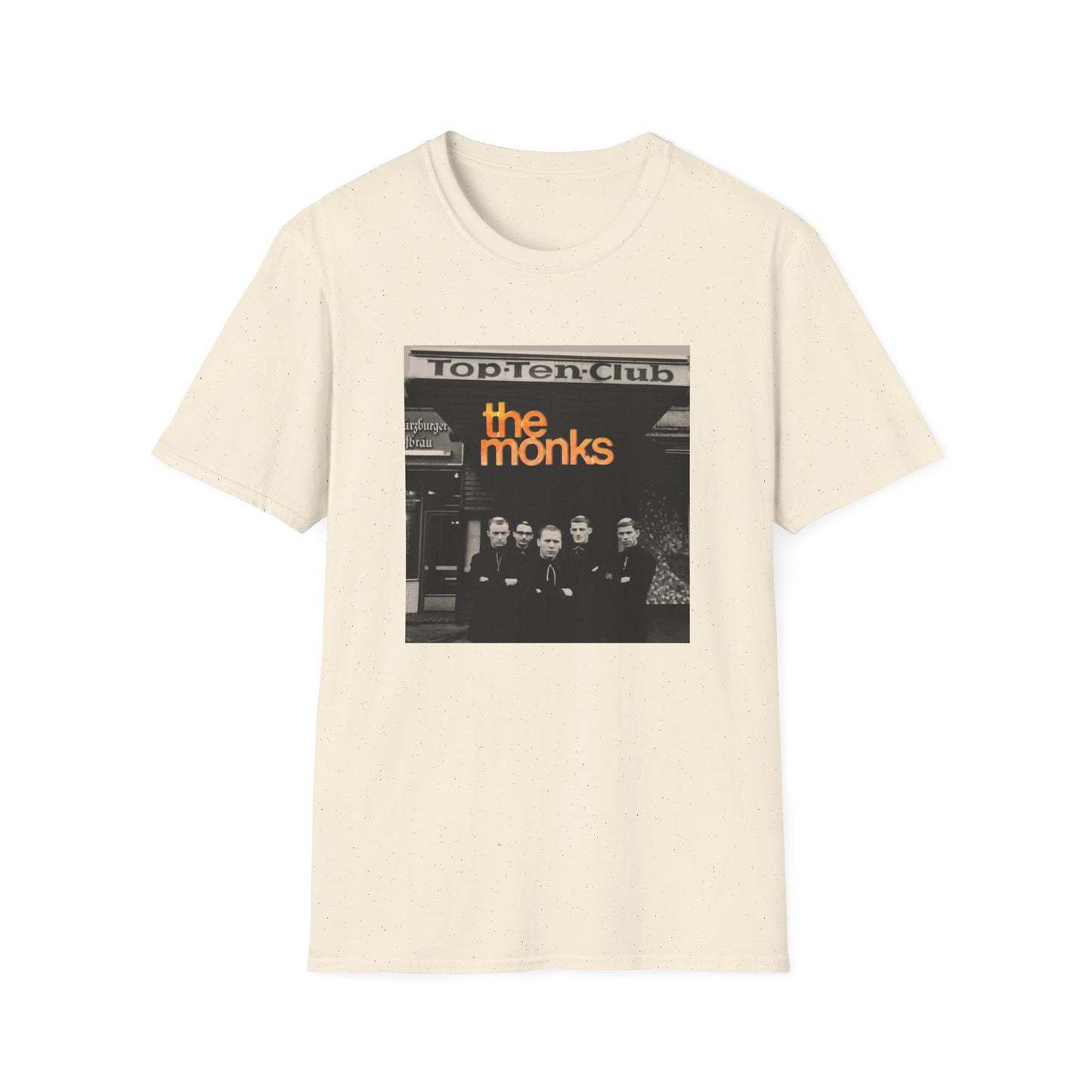1960s experimental rock n roll band the monks in front of the top ten club tshirt