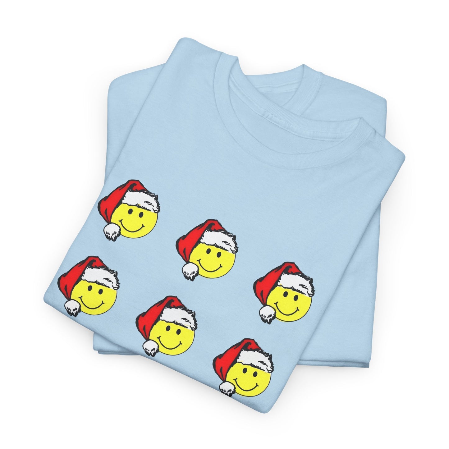1980s sticker pack of happy face santas on a tshirt