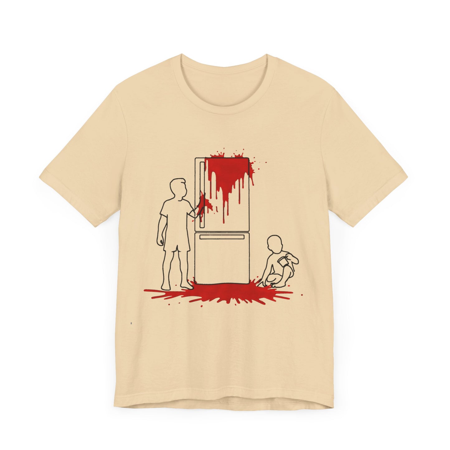 weird kitchen scene with blood on a fridge tshirt