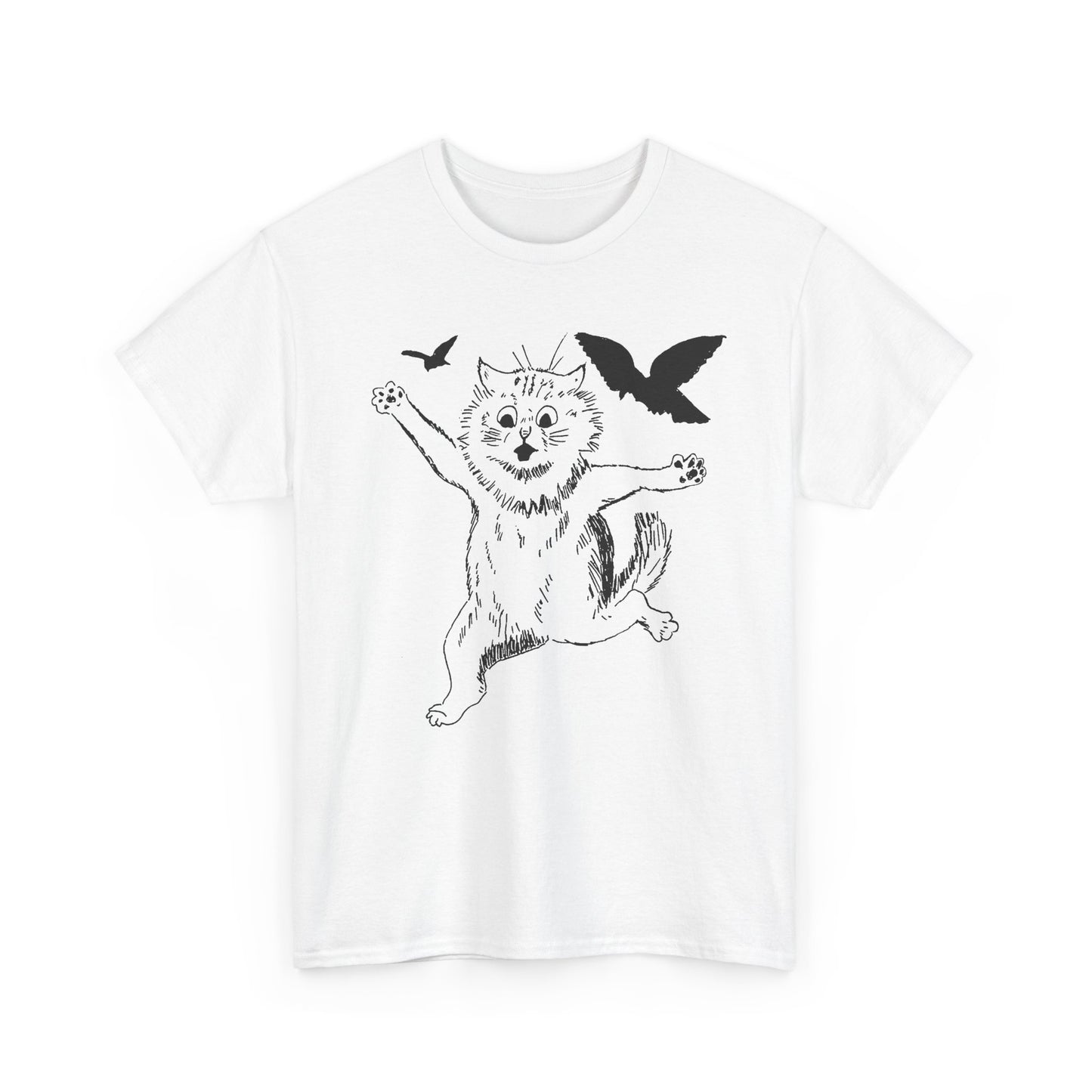 louis wain scared cat sketch running from birds tshirt