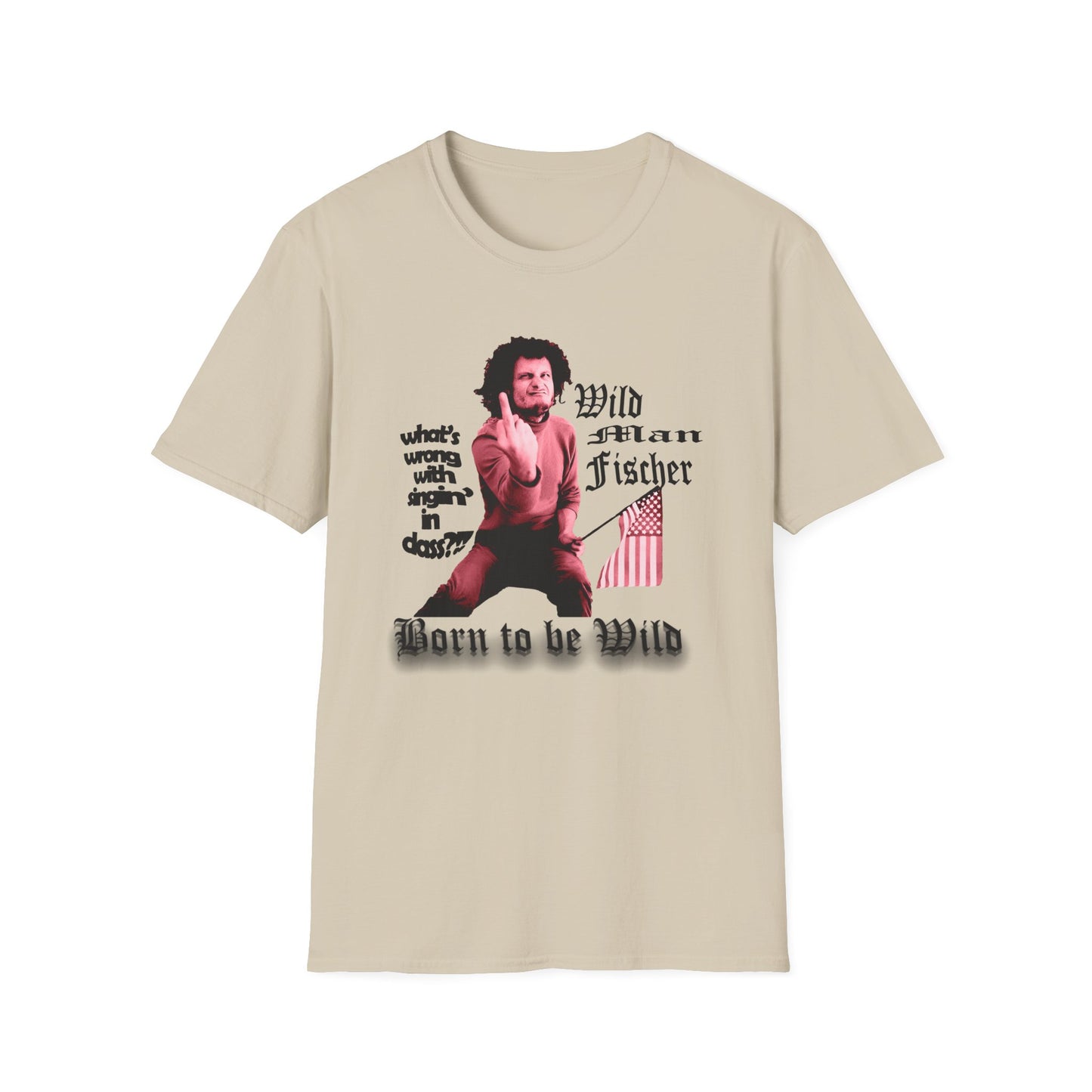 wild man fischer middle finger in red tshirt