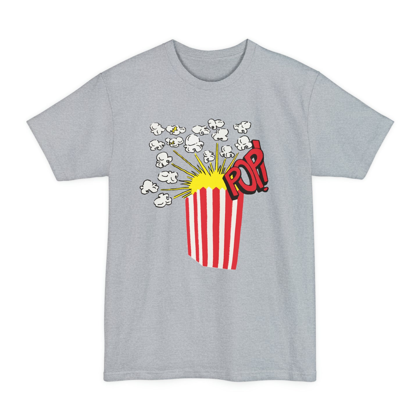 oversized vintage 1980s popcorn image on a new unisex tall beefy tshirt
