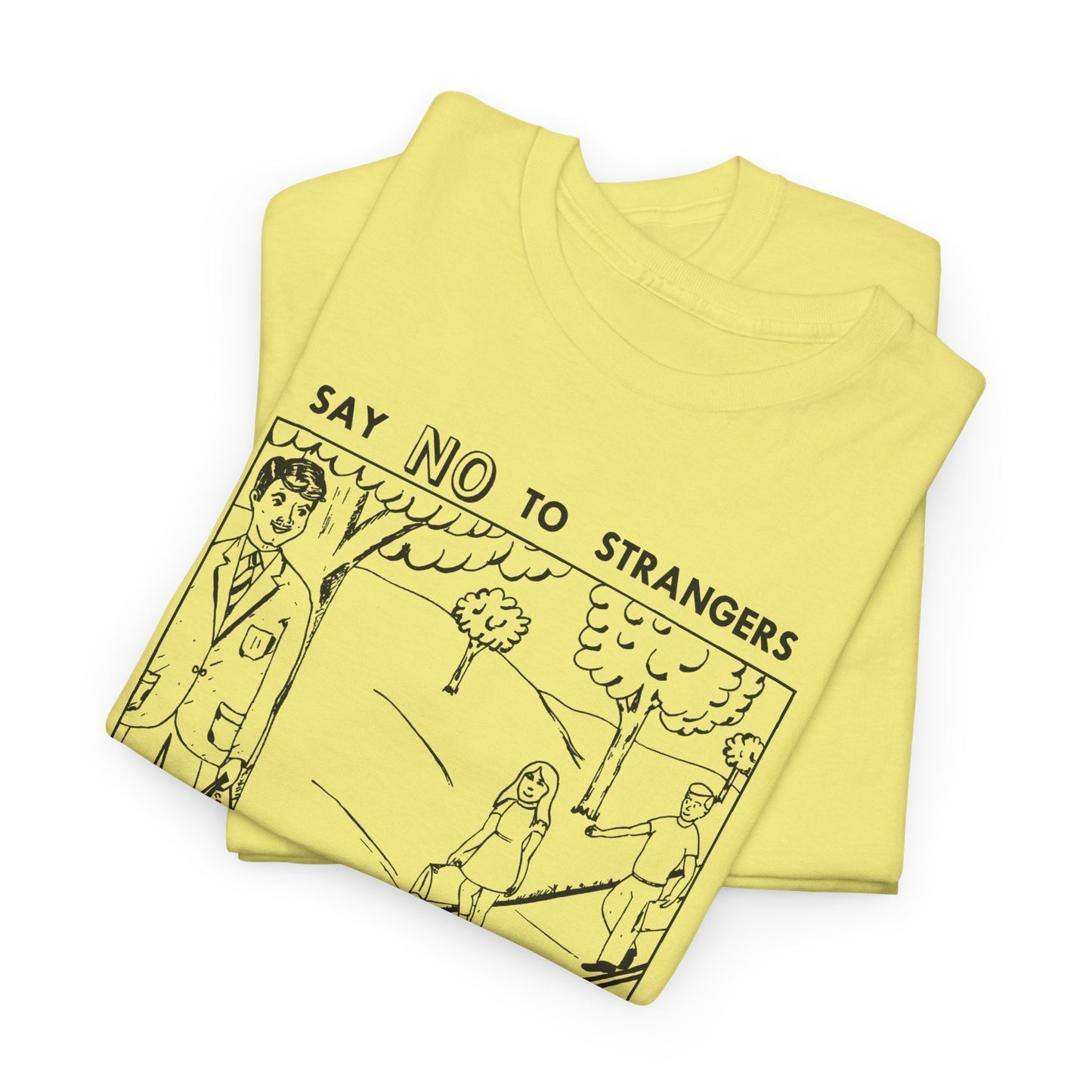 vintage block parents graphic say no to strangers reproduction tshirt