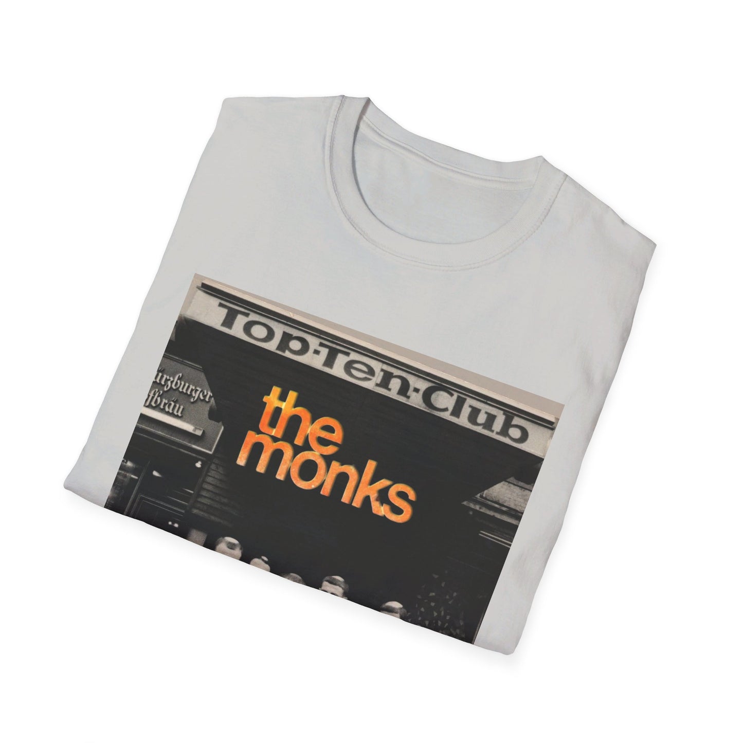 1960s experimental rock n roll band the monks in front of the top ten club tshirt