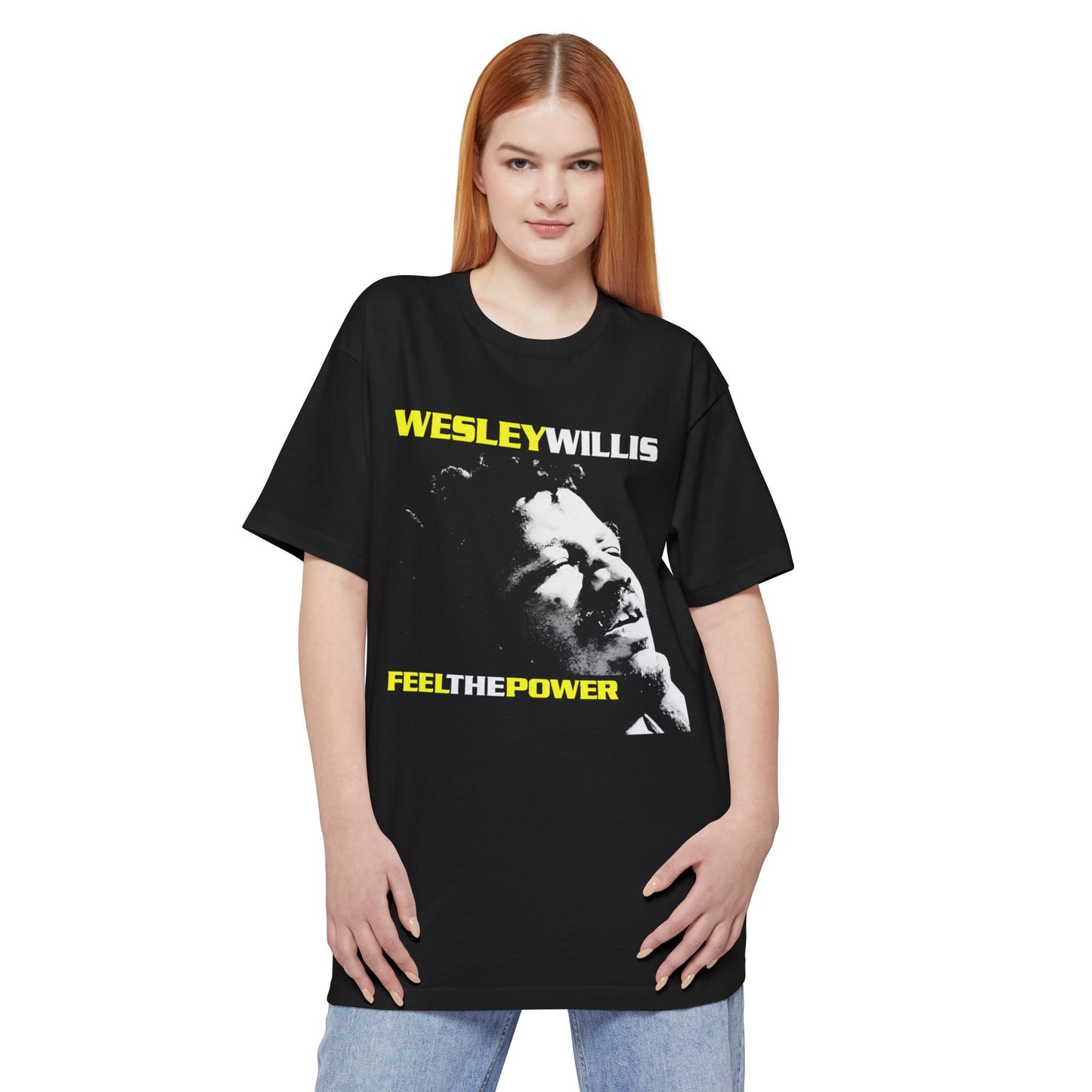 oversized 1996 album feel the power by outsider artist wesley willis unisex tall beefy tshirt