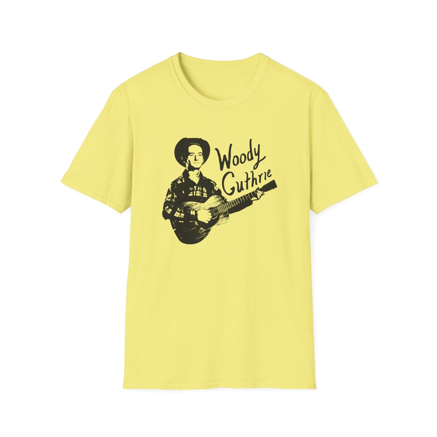 woody guthrie playing his guitar fan art tshirt