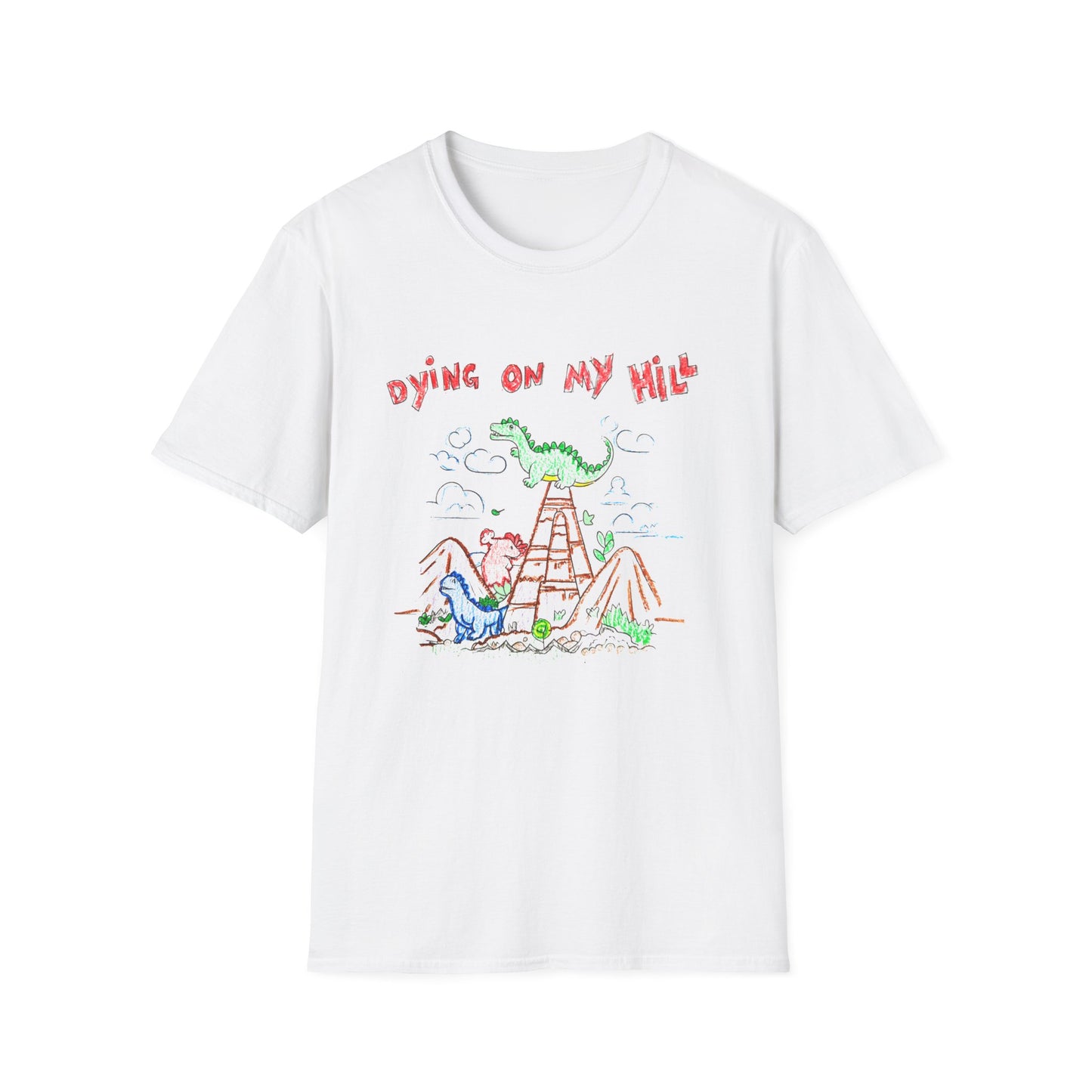 dying on my hill crayon dinosaur meme tshirt