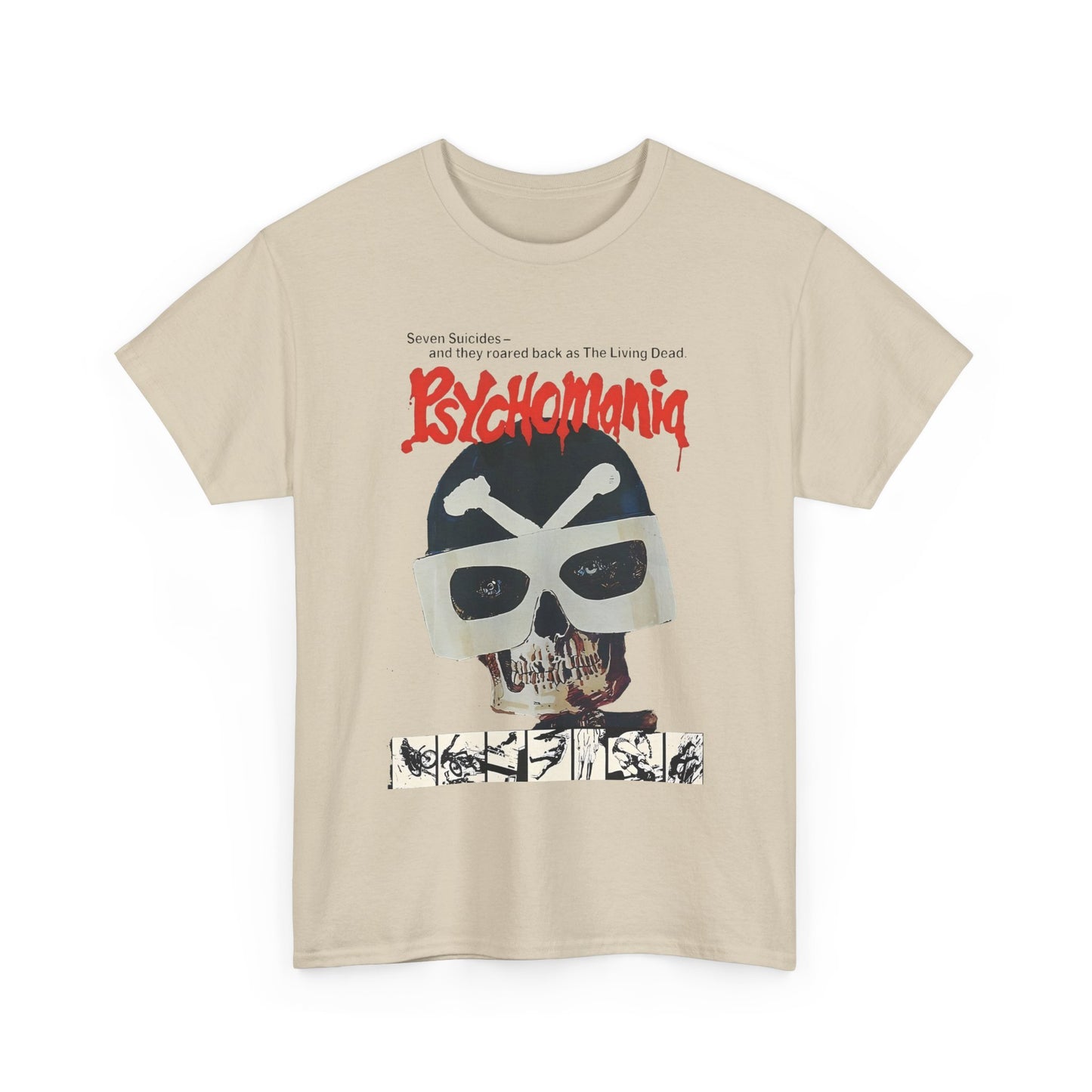 1973 psychomania movie poster with lettering tshirt
