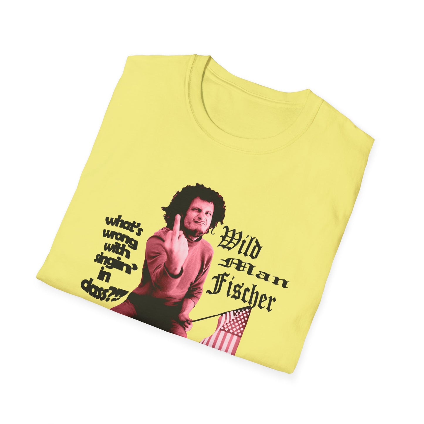 wild man fischer middle finger in red tshirt