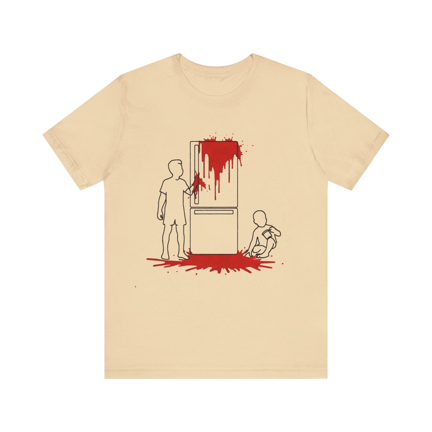 weird kitchen scene with blood on a fridge tshirt