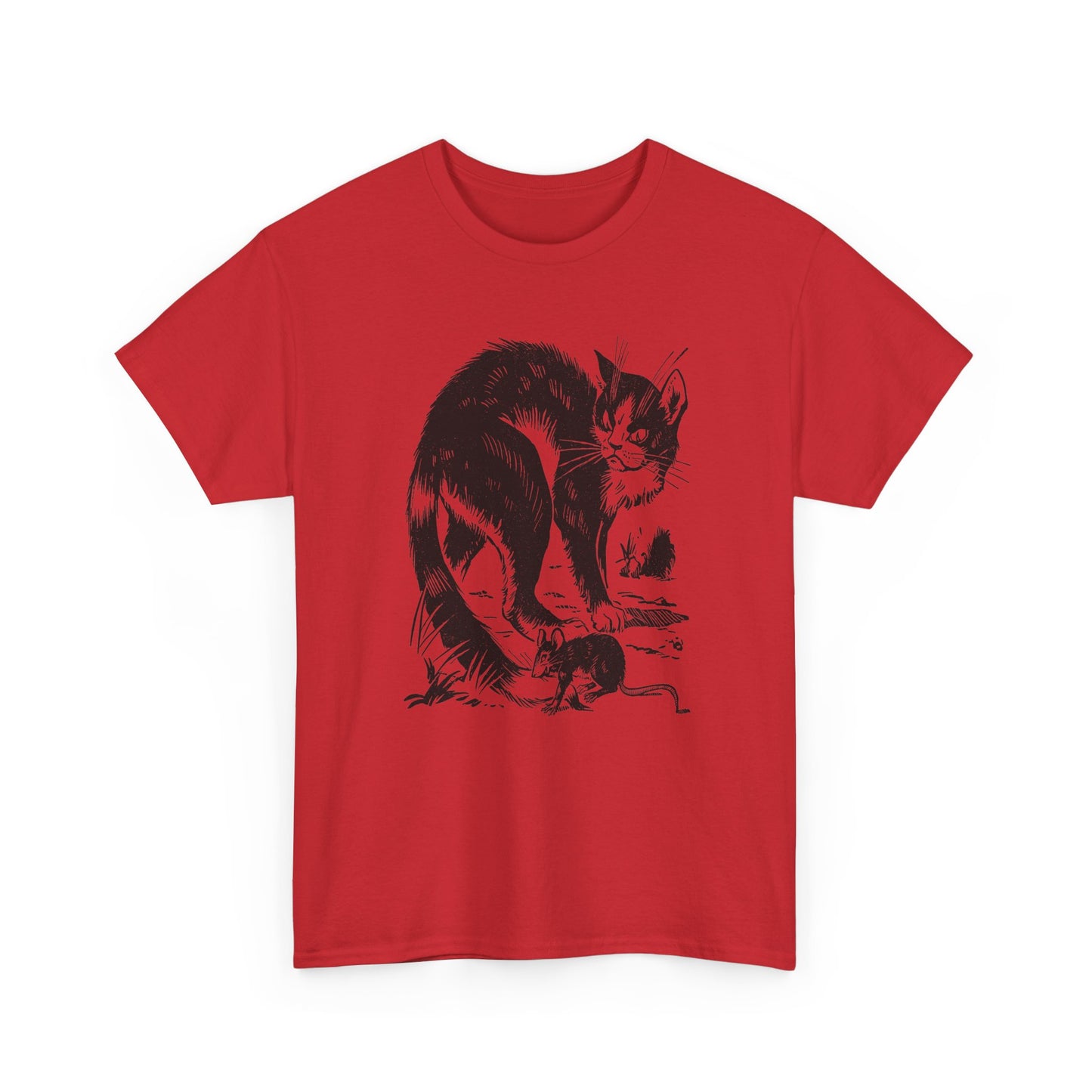 vintage french children's book illustration of angry cat and happy mouse reproduction tshirt